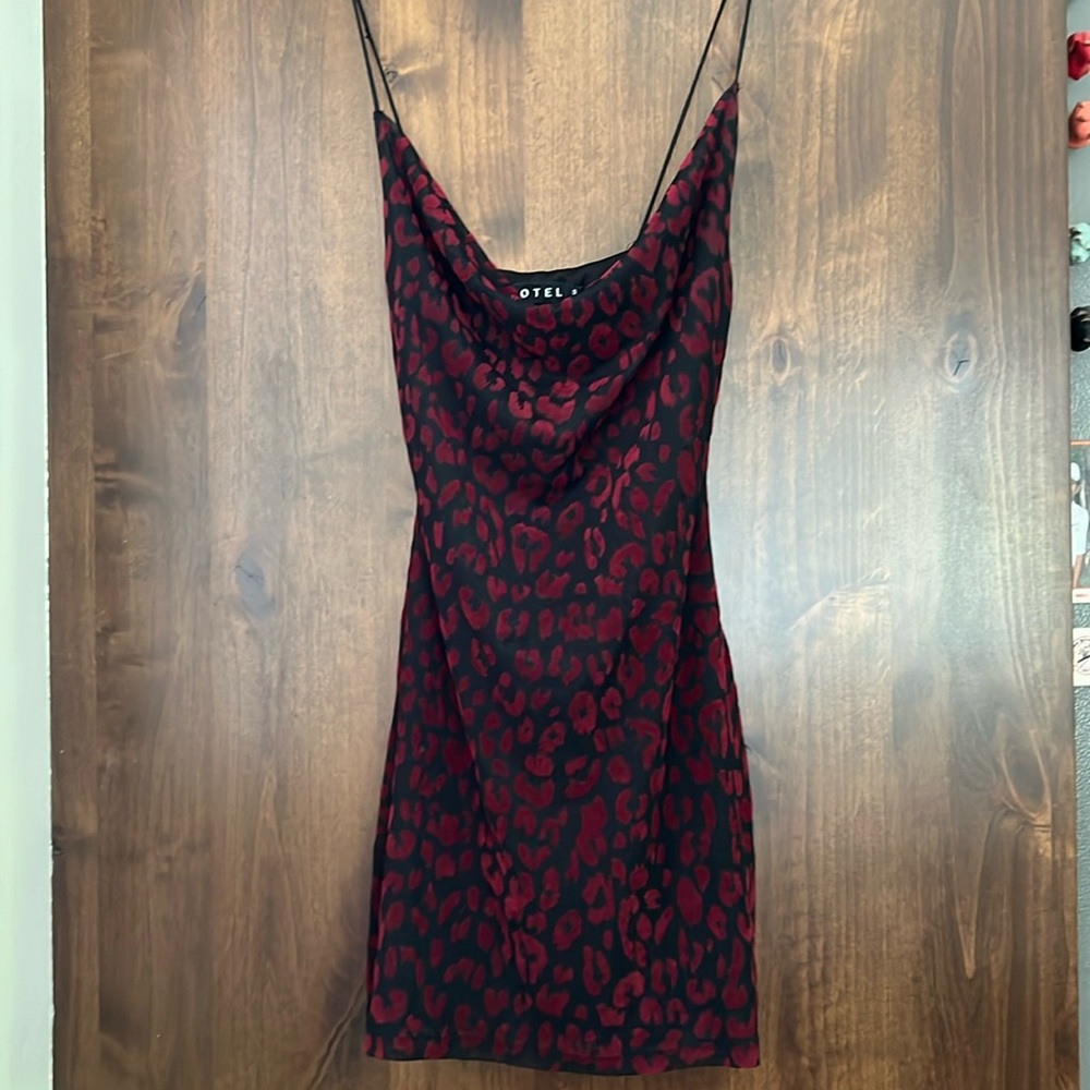 Motel deep red and black spaghetti strap mini dress